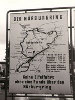 Circuit map 1964. It reads - No driving in the Eifel [mountains] without a lap on the Nürburgring