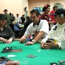 Shooting Stars Kathy Liebert (left) and J.C. Tran (right) are wary of chipleader Brandon Cantu (center) on Day 1a of the WPT Bay 101 Shooting Star Tournament