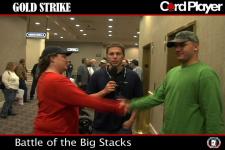 CardPlayer.com happens to be close by when two of the larger stacks in the World Poker Open meet during break, Gavin and "The Grinder, who will prevail?
