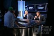 Mike Sexton and Vince Van Patten talk with Dan Harrington during the final table at the Legends of Poker