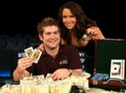 Kimberly Lansing presents Gavin Griffin keys to a customized Harley-Davidson motorcycle that he won with his victory at the WPT Borgata Poker Classic