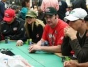 Tough Table: Shooting Stars Mike Gracz, Isabelle Mercier, and Mike Matusow share a table with Haralabos Voulgaris on Day 1b of the WPT Bay 101 Shooting Star Tournament