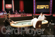 Alex Jacob and Jordan Morgan at the start up heads-up play at the U.S Poker Championship.