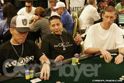 Nam Le, Tim Phan and Huck Seed on day 1A of the Legends of Poker at the Bike.