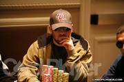Fischman with a mountain of chips on day two at Caesars