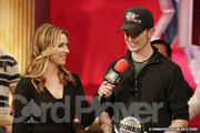 Paul Wasicka gets interviewed by Shana Hiatt after winning the NBC Heads-Up Championship.