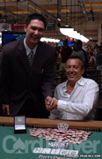 Chris Spears congratulates Jason Lester after winning the 2006 WSOP $5,000 PLH event