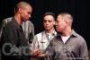 Phil Ivey (left) has a few last words backstage with John Phan (center) and Tuan Le (right) before they are introduced for the final table of the 2005 WPT World Championship.