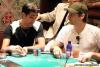 Fuat Can (left) and Tobey Maguire at the final table of the 2005 Bellagio Challenge Cup
