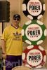 Raed Abukartomy poses with the WSOP logo after ending day two as the chip leader of the WSOP Circuit Championship at Bally's Las Vegas.
